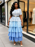 Blue Floral Tiered Maxi Dress