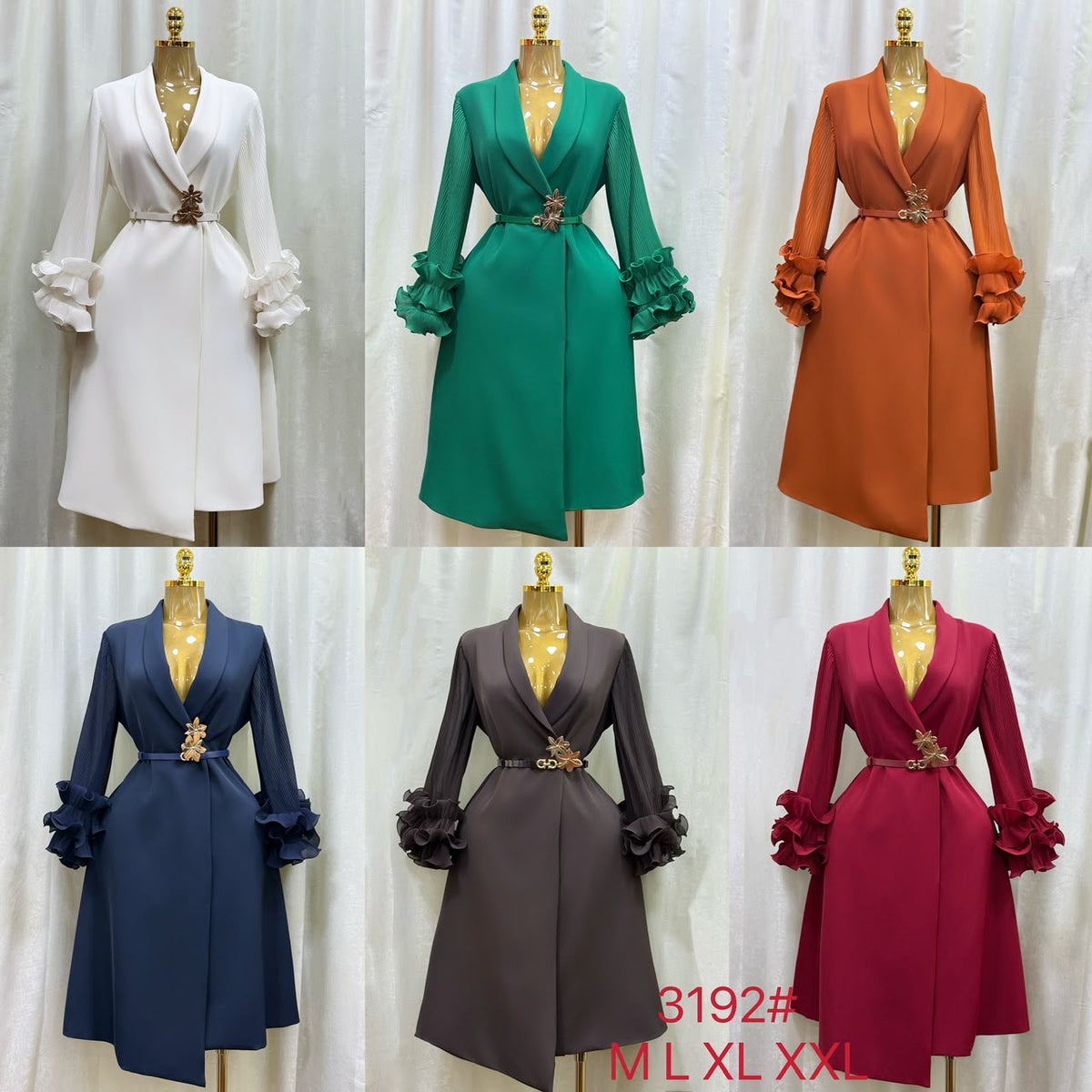 Ivory Ruffle Sleeve Belted Coat Dress