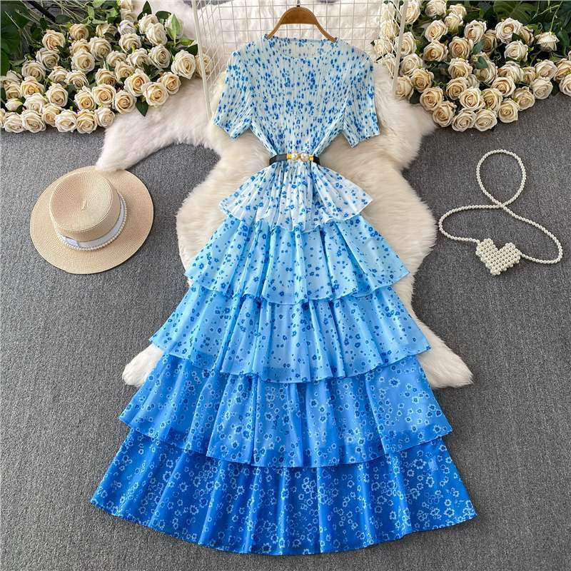 Blue Floral Tiered Maxi Dress