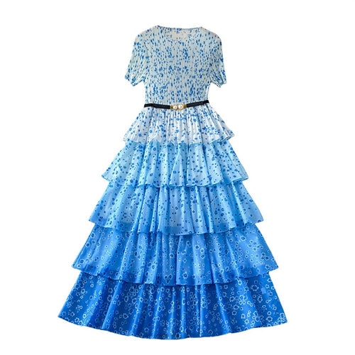 Blue Floral Tiered Maxi Dress
