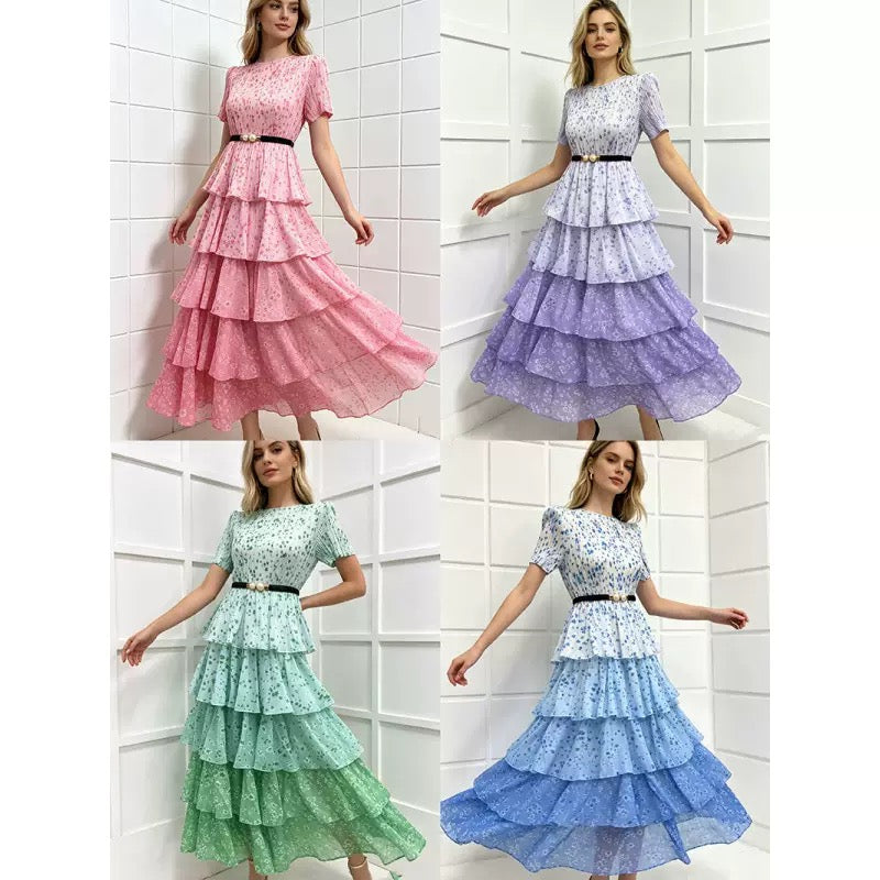 Blue Floral Tiered Maxi Dress